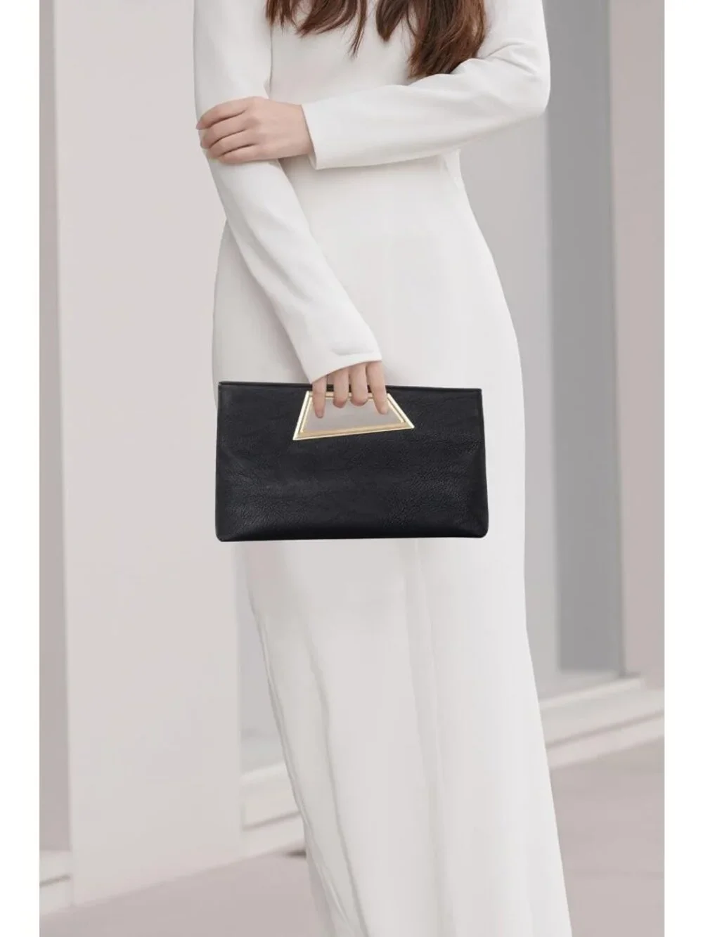 Stylish PU Leather Clutch Purse with Metallic Handle | Evening Handbag for